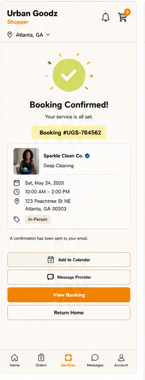 Urban Goodz booking confirmed screen